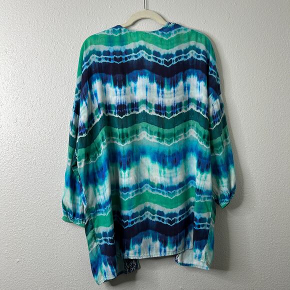 La Blanca Kimono Cover Up Size S/M Blue White Mermaid Embroidered Open Front - Picture 9 of 12